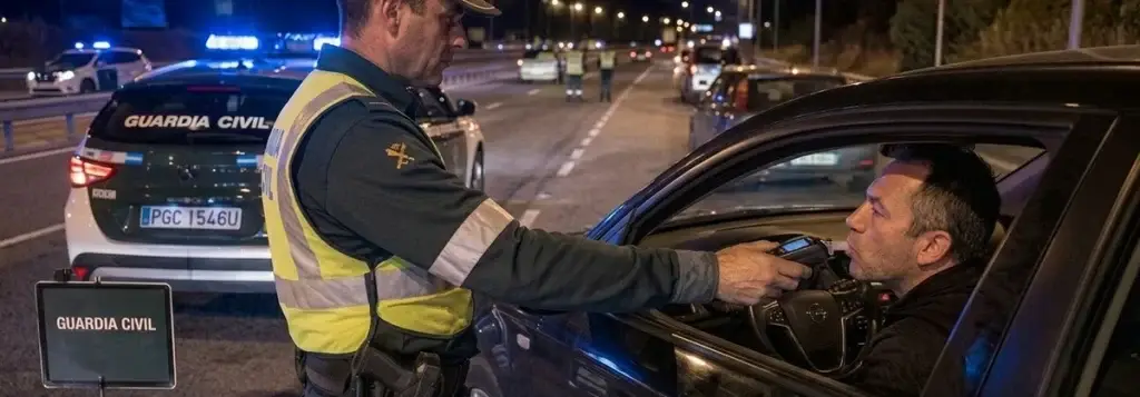 agente sosteniendo etilómetro en control de tráfico